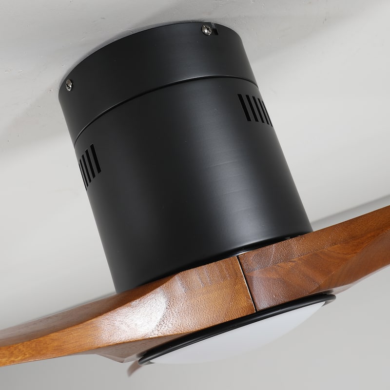 52 Inch Mounting Type Solid Wood Ceiling Fan With Light Kit Dimmable LED, DC 6 Speed ,Remote Control Ceiling Fan