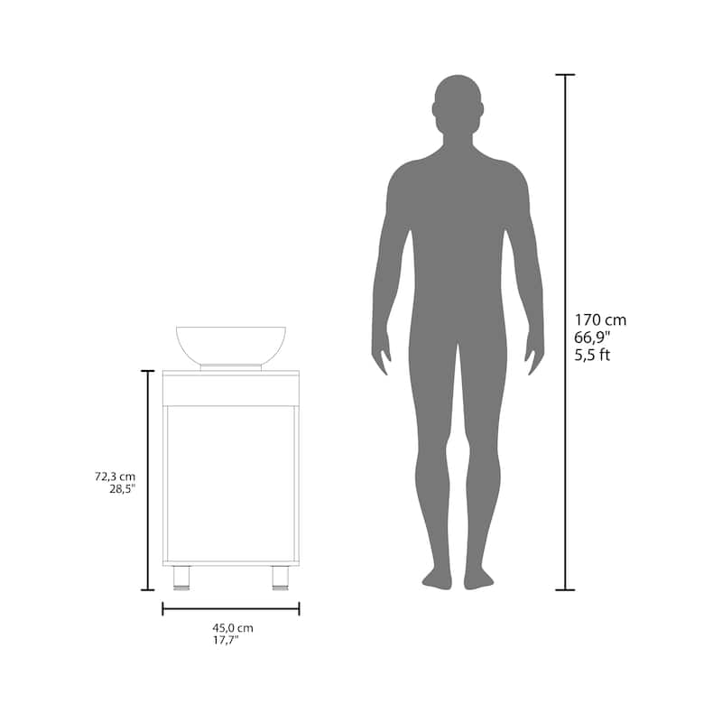 18" Wide Free Standing One Door Vanity, With Vessel Porcelain Sink, Bathroom Storage,White