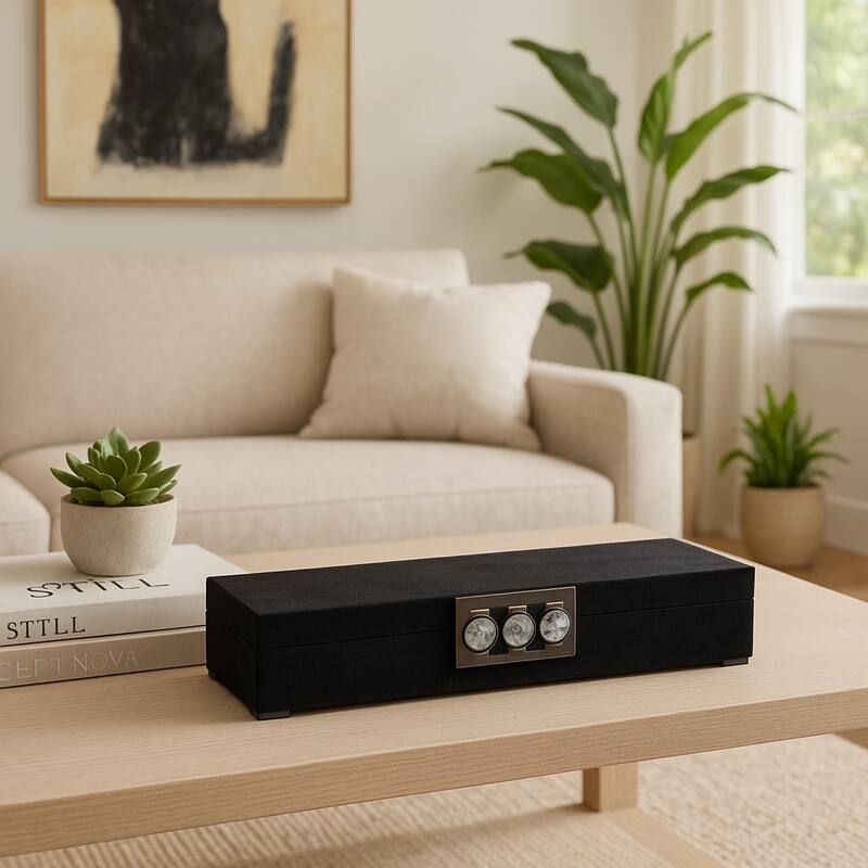 Decorative Box with Lid and Jeweled Metal Clasp - 18", Black - 18.0"