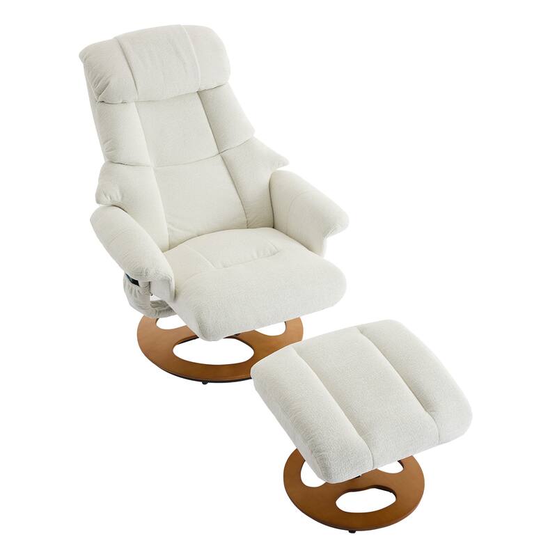 Recliner Chair with Ottoman, 360° Swivel Lounge Chair with Footstool, Chenille Fabric, Seat Heating & 140° Adjustable Backrest