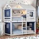 preview thumbnail 1 of 13, Impression & Beautiful Twin Size Bunk Wood House Bed with Tent,Pink+White Blue+White