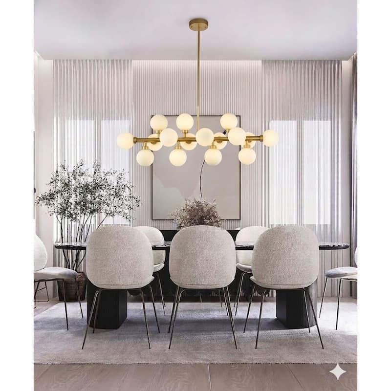 Transitional 16-Light Gold Chandelier With White Glass Shades