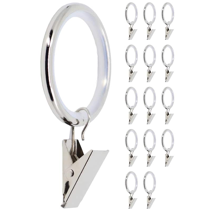 Meriville Drapery Curtain Rings with Clip - 1.5-Inch Inner Diameter with insert - Satin Nickel - Set  of 14