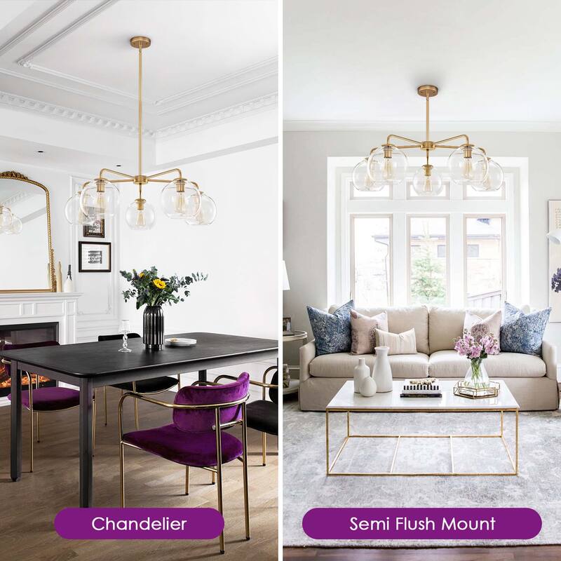 5-Light Modern Dimmable Sputnik Glass Globe Bubble Island Chandelier with Clear Glass Globe Shades