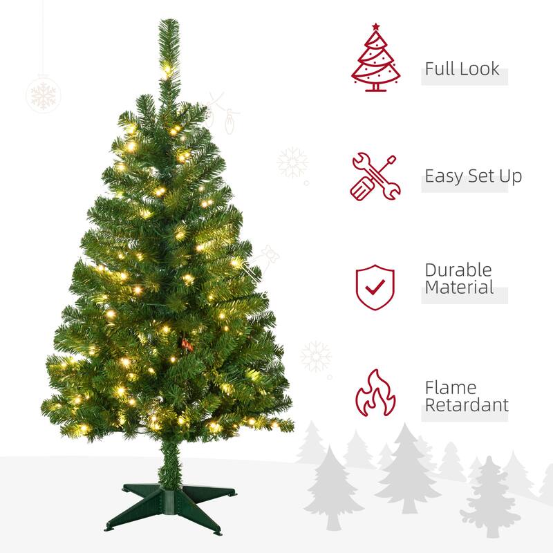 HOMCOM Pre-Lit Artificial Christmas Tree - Auto Open, Warm White or Colorful LED Lights - Green