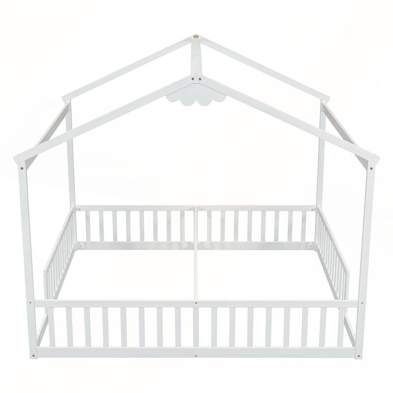 Double Twin House-Style Floor Bed with Fence