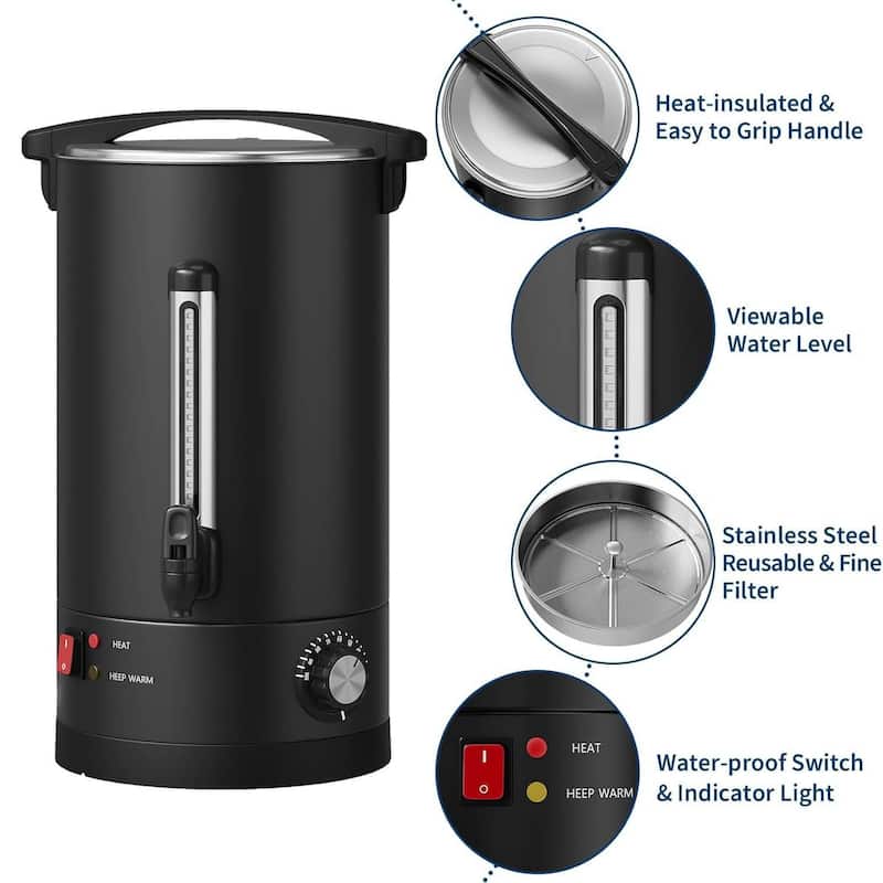 Double Wall Commerical Coffee Urn, Hot Coffee Dispenser, Black