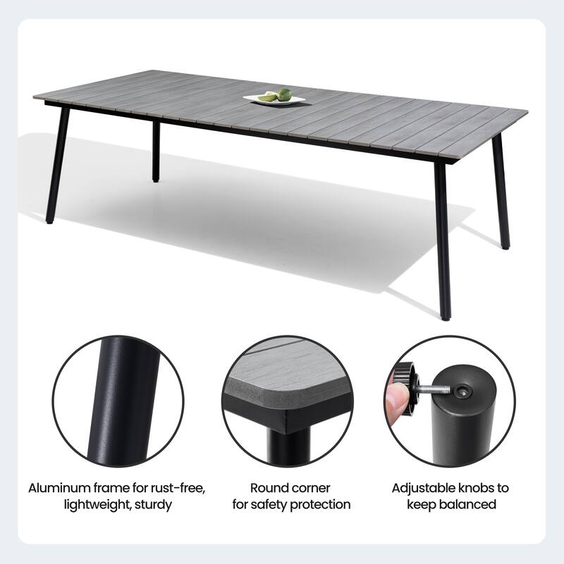 Outdoor Patio Dining Set 7/9 Piece Furniture Set Aluminum Dining Table with Umbrella and Stackable Chairs