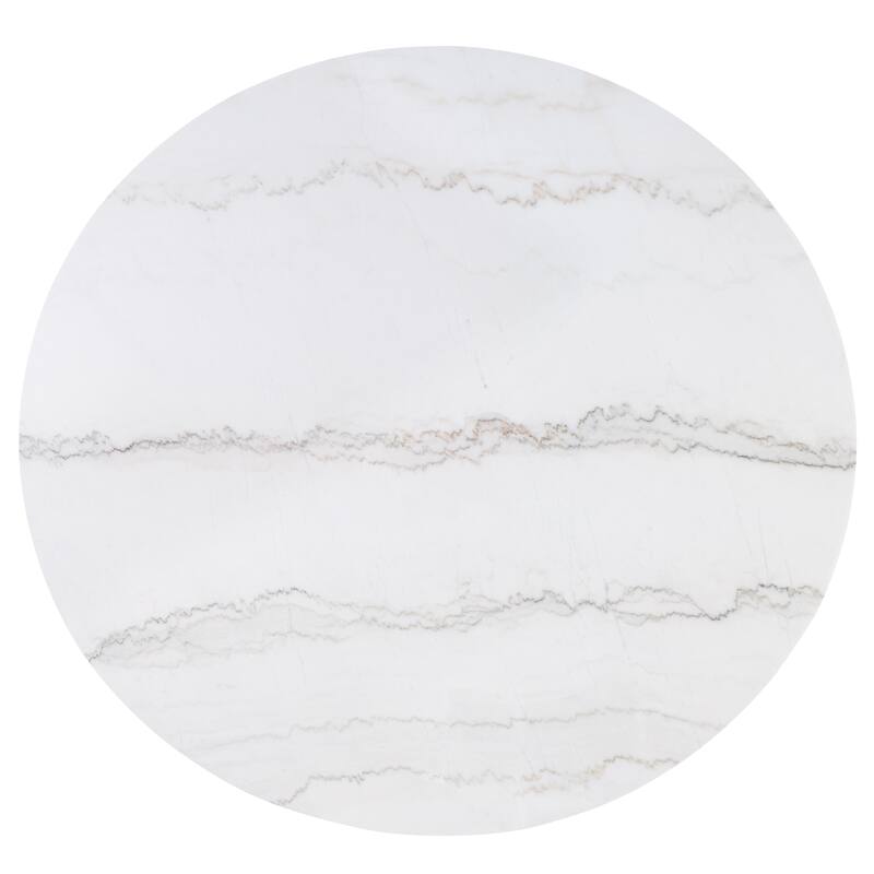 1pc Transitional Modern Formal Dining Table White Round Genuine Marble Table Top Black Finish Legs Wooden Dining Room Fu