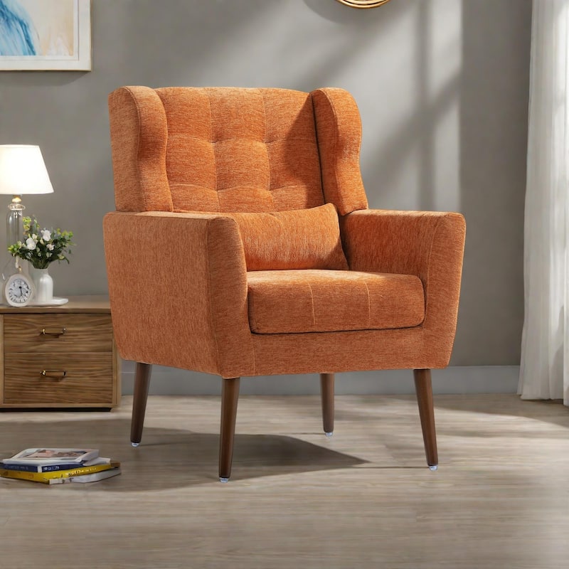 Chenille Modern Accent Chair with Wooden Legs and Mid-Century Lounge Chair (275lb Capacity)