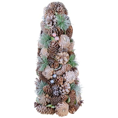 16.5" Glittered Green and Brown Pinecone Berry Christmas Tree