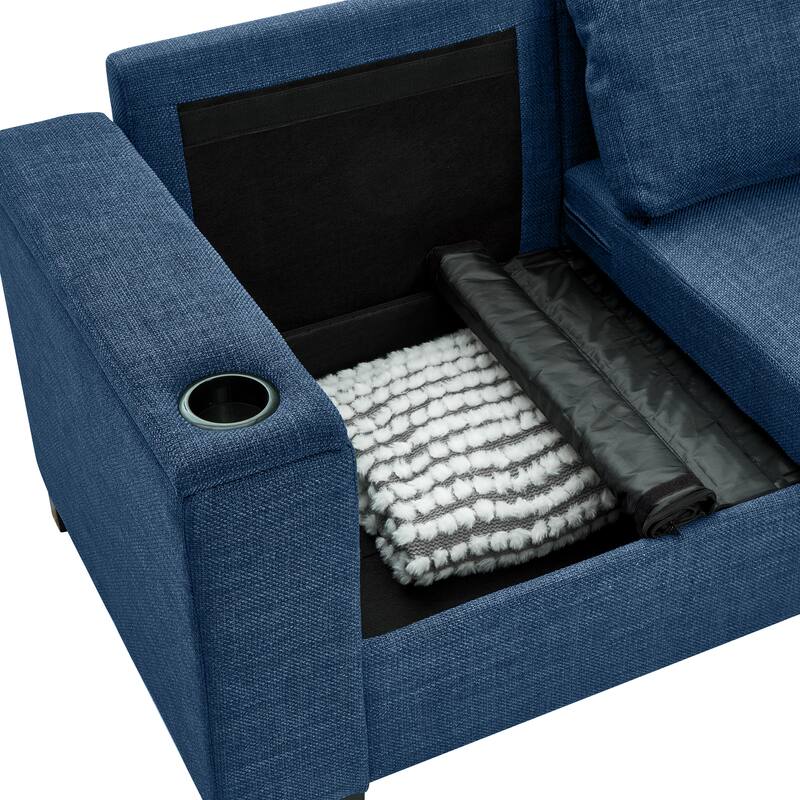 93.7" Modern Style Sofa Fabric Couch,Square Arm Sofa With Cup Holder,Storage Sofa,Upholstered Polyester