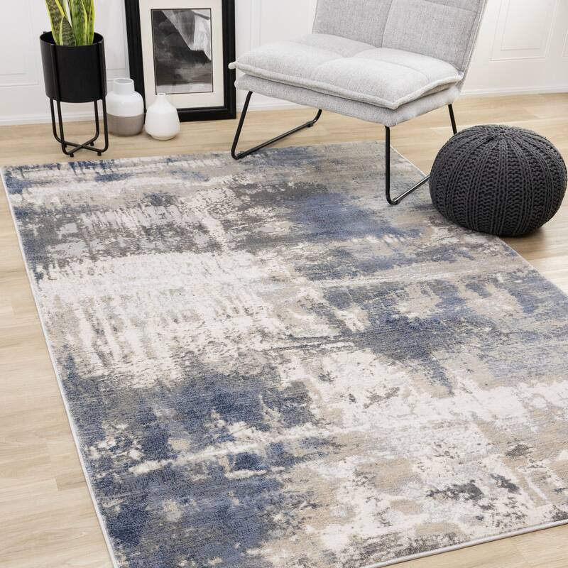 Leonardo Grey Blue Abstract Area Rug