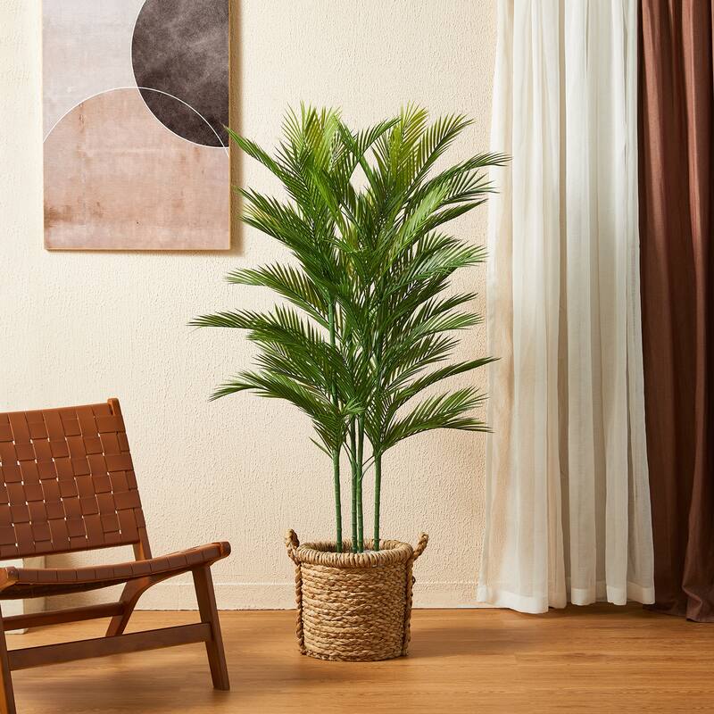 Glitzhome 5ft Artificial Palm Tree Faux Tropical Areca Floor Plant in Pot - 28"D x 60"H