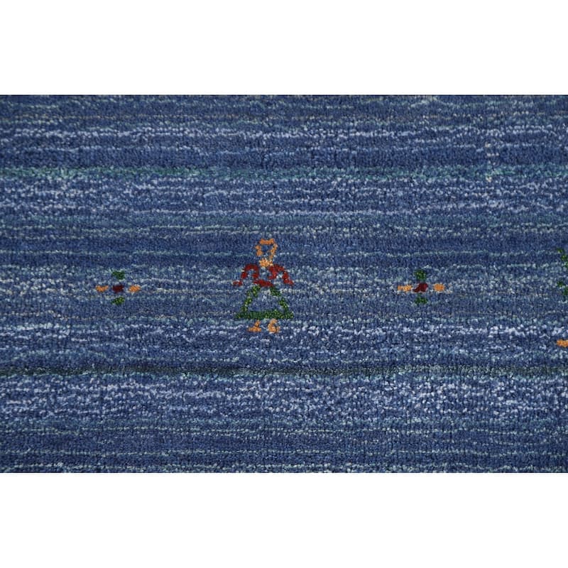 Striped Blue Gabbeh Indian Area Rug Handmade Wool Carpet - 8'0"x 9'8"