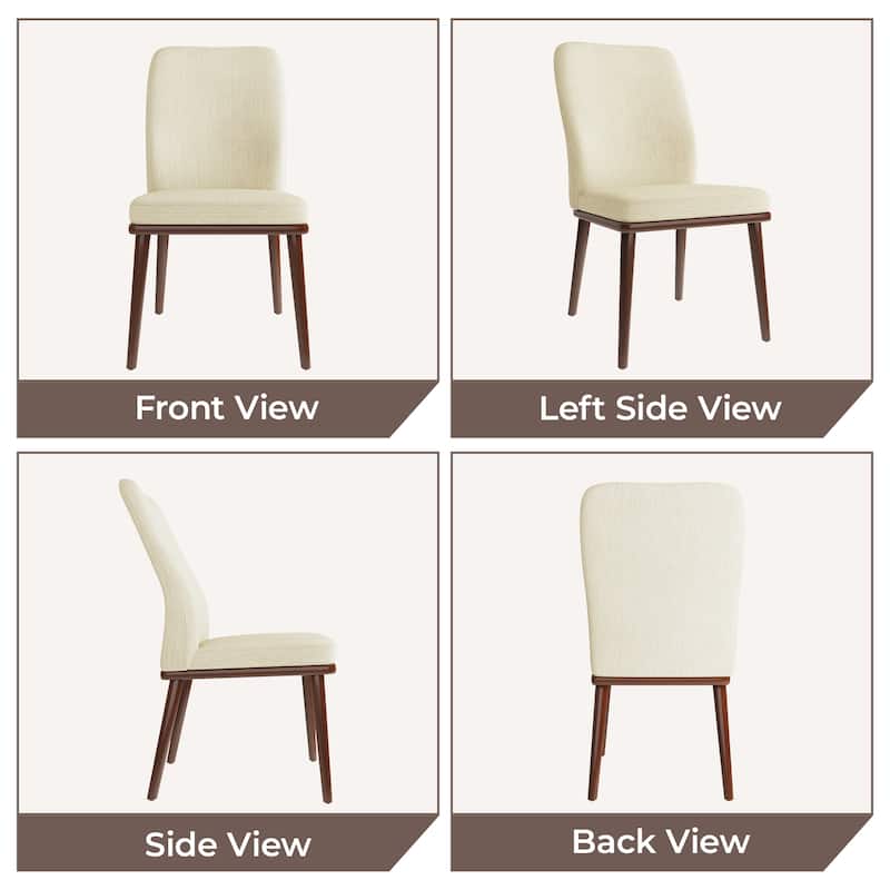 High Back Upholstered Dining Chairs Padded Fabric Kitchen Chairs Solid Wood Legs Restaurant Cafe