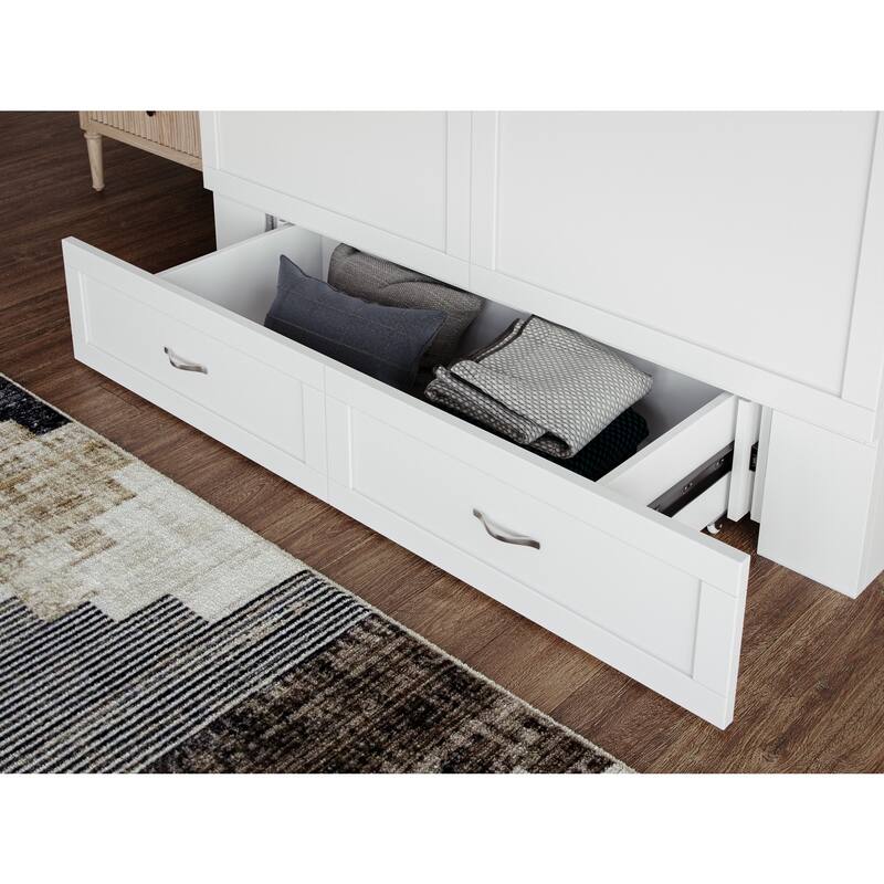 Murphy Bed Chest Solid Wood Queen Size with Mattress USB Charging Station White Finish Home Furniture