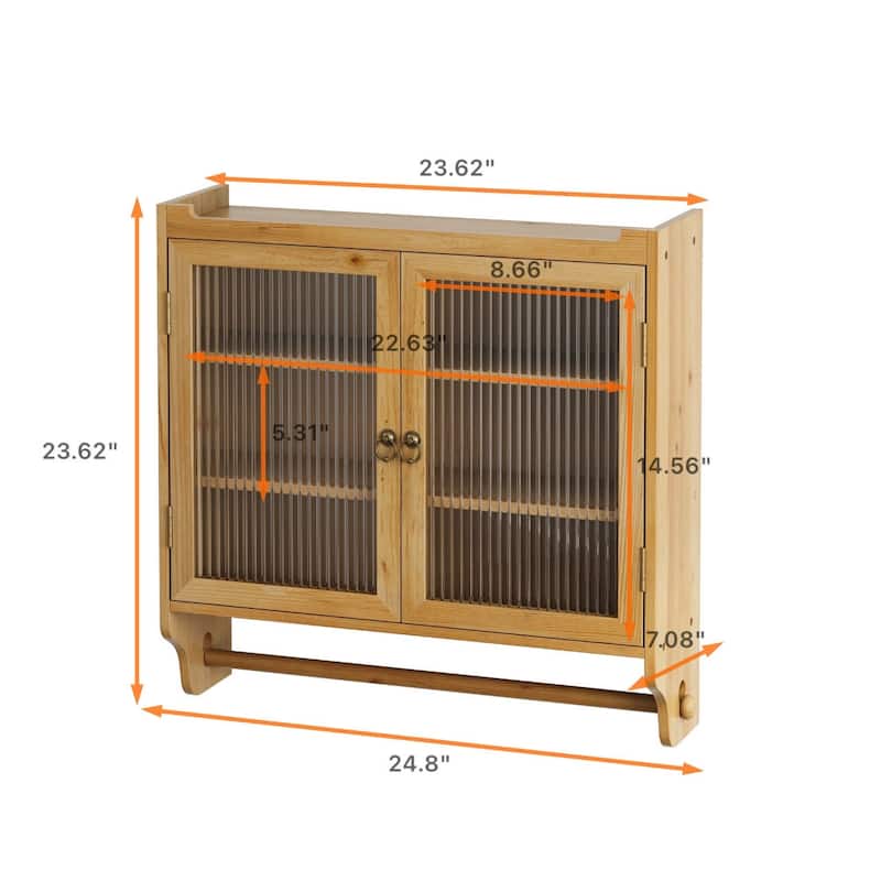 24.8"Glass Door Wall Cabinet with 3 Tiers of Storage with Towel Rack