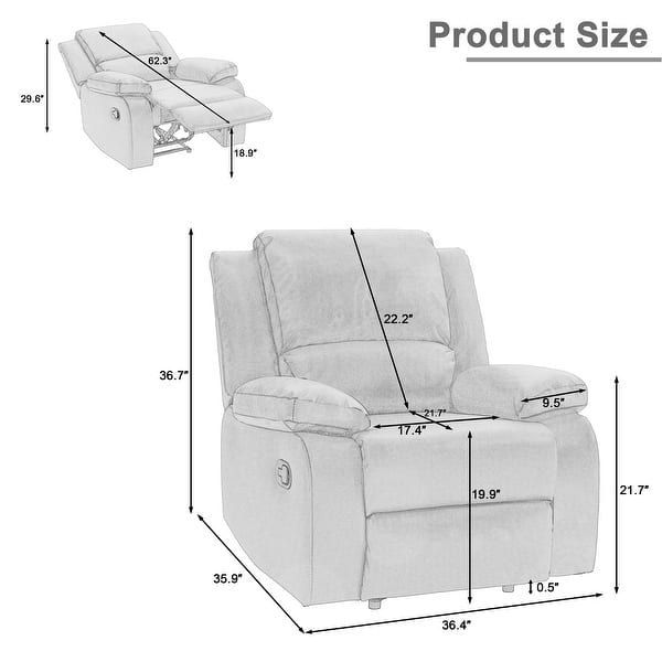 dimension image slide 0 of 2, Vegan Leather Upholstered Push Back Manual Recliner Chair