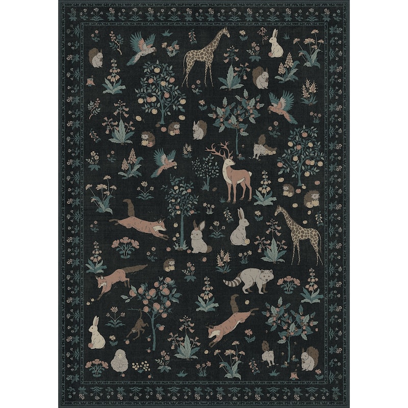 Mcow Woodland Friends Animal Print Low-Pile Machine-Washable Area Rug