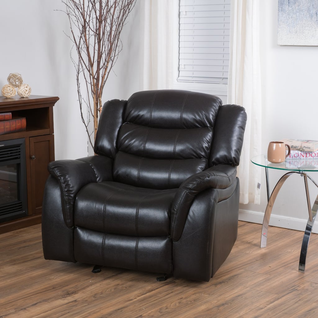 Roomfitters Classic Oversized Glider Recliner Chair with PU Leather Upholstery, Black Berry