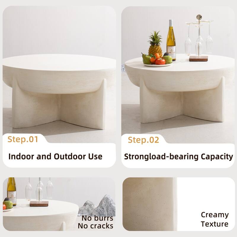 35.43" Outdoor Round Magnesium Oxide Coffee Table with Rain Cover