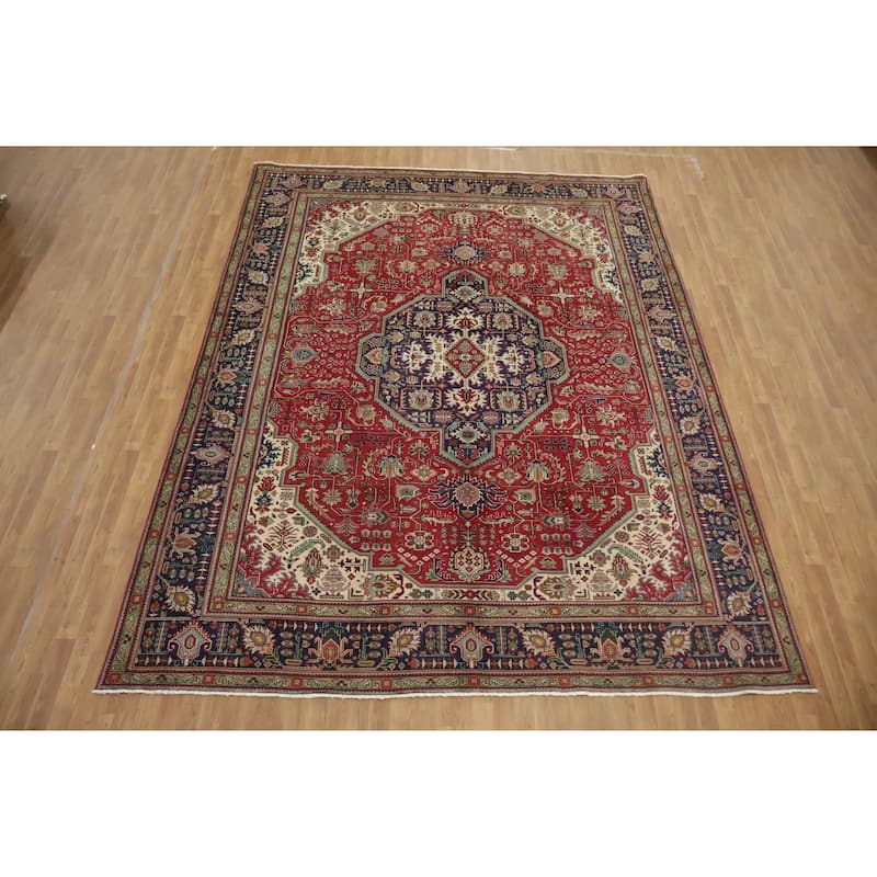 Hand Knotted Oriental 100% Wool Carpet Traditional Floral Red Tabriz Area Rug - 12' 7'' X 9' 7''