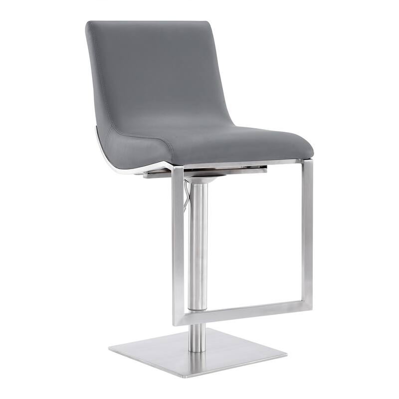 Victory Grey Faux Leather and Brushed Stainless Steel Swivel Adjustable Height Bar Stool