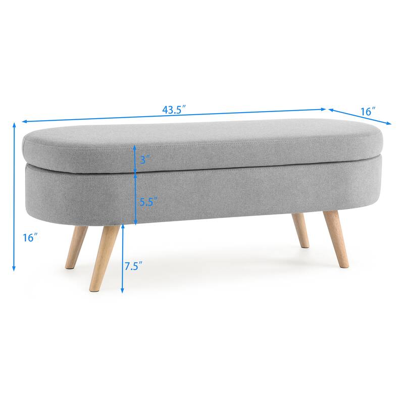 Anmytek Oval Storage Ottoman Bench with Rubber Wood Legs