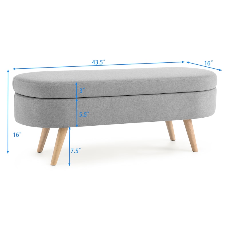 GDFStudio - Emma Linen Pleated Storage Ottoman Bench with Durable Rubberwood Legs