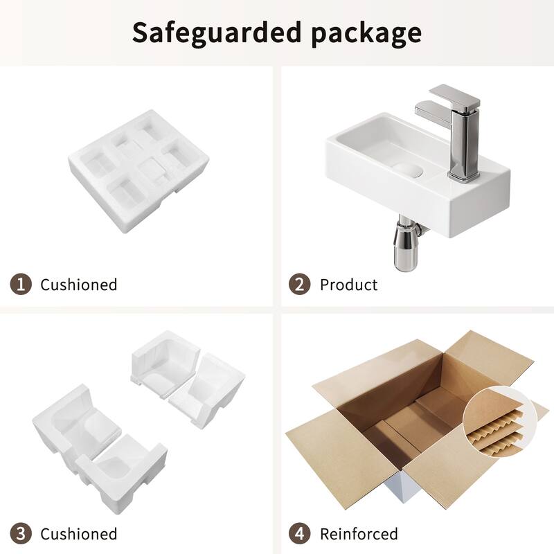 GDFStudio - Carter Wall-Mounted Ceramic Bathroom Sink with Faucet and Drain Set