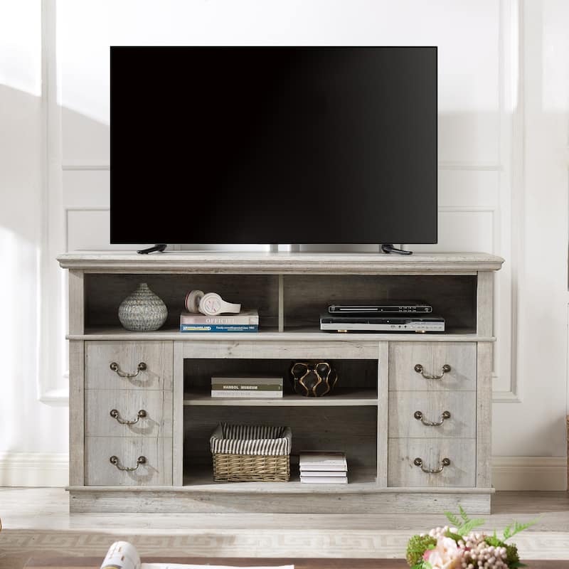 Farmhouse TV Stand with 2 Cabinets, 6 Drawers and Cable Management for Living Room Bedroom and Office