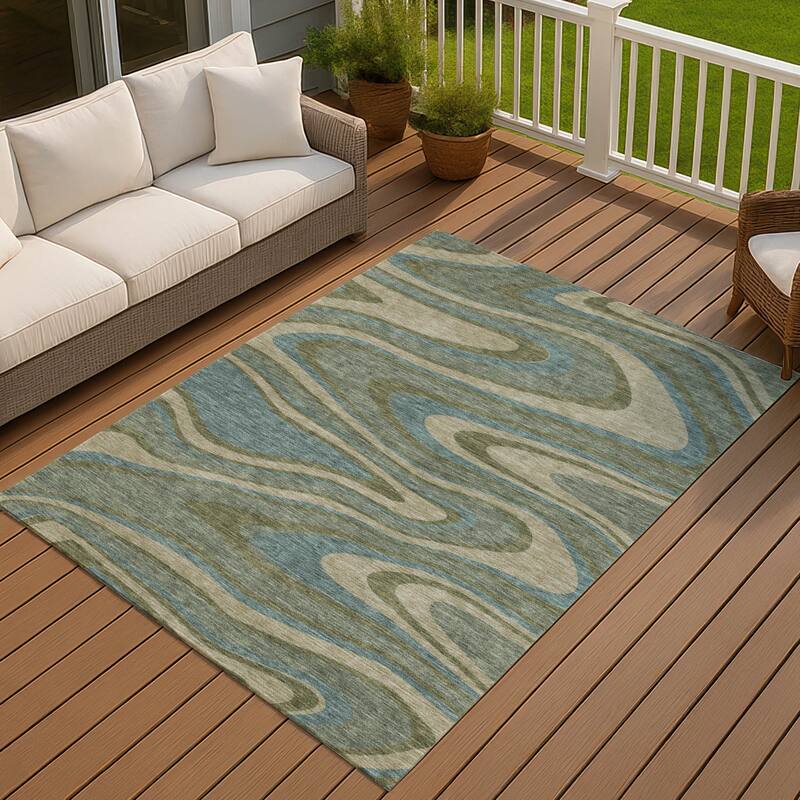 Machine Washable Indoor/ Outdoor Abstract Busey Chantille Rug