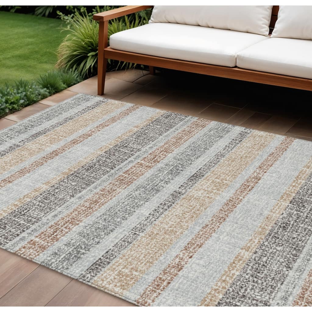 HomeRoots Striped Transitional Rectangle Outdoor Rug