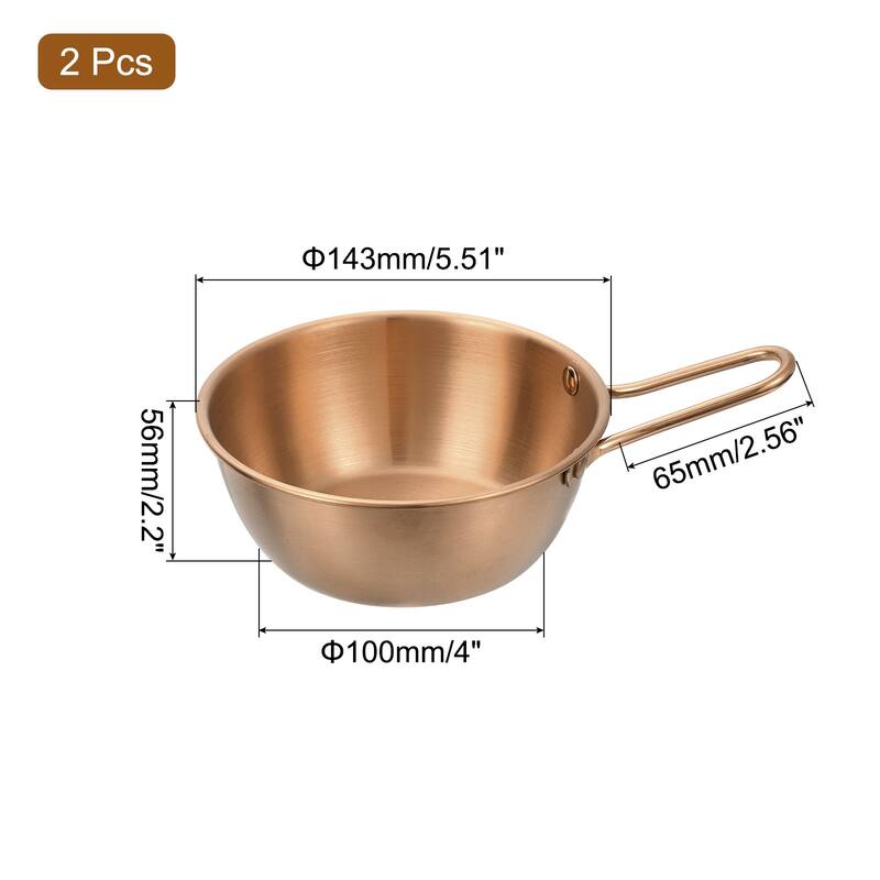2 Pcs Korean Traditional Wine Bowls, Stainless Steel Rice Wine Cup - Rose Gold - 5.63 Inch