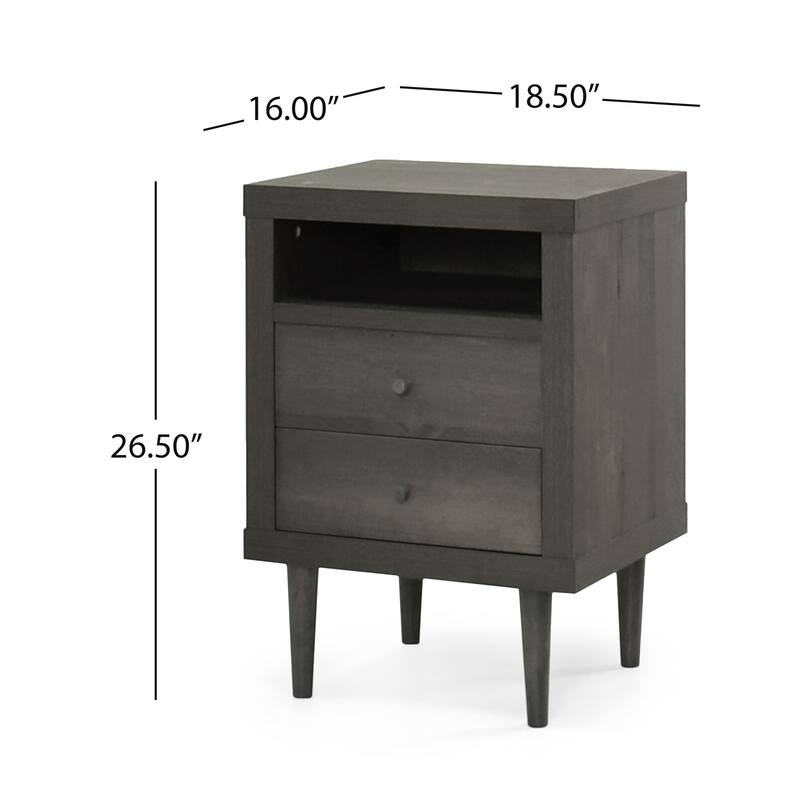 Mid-Century Nightstand with Splayed Legs and Dual Drawers