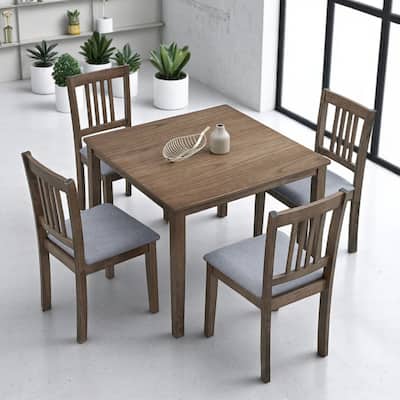 Wooden 5-Piece Dining Table Set for 4, Square Kitchen Table with Upholstered Chairs, Solid Wood & MDF, Space-Saving Design