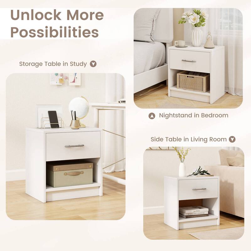 Costway Modern Nightstand Bedside Table with Drawer Open Storage Shelf