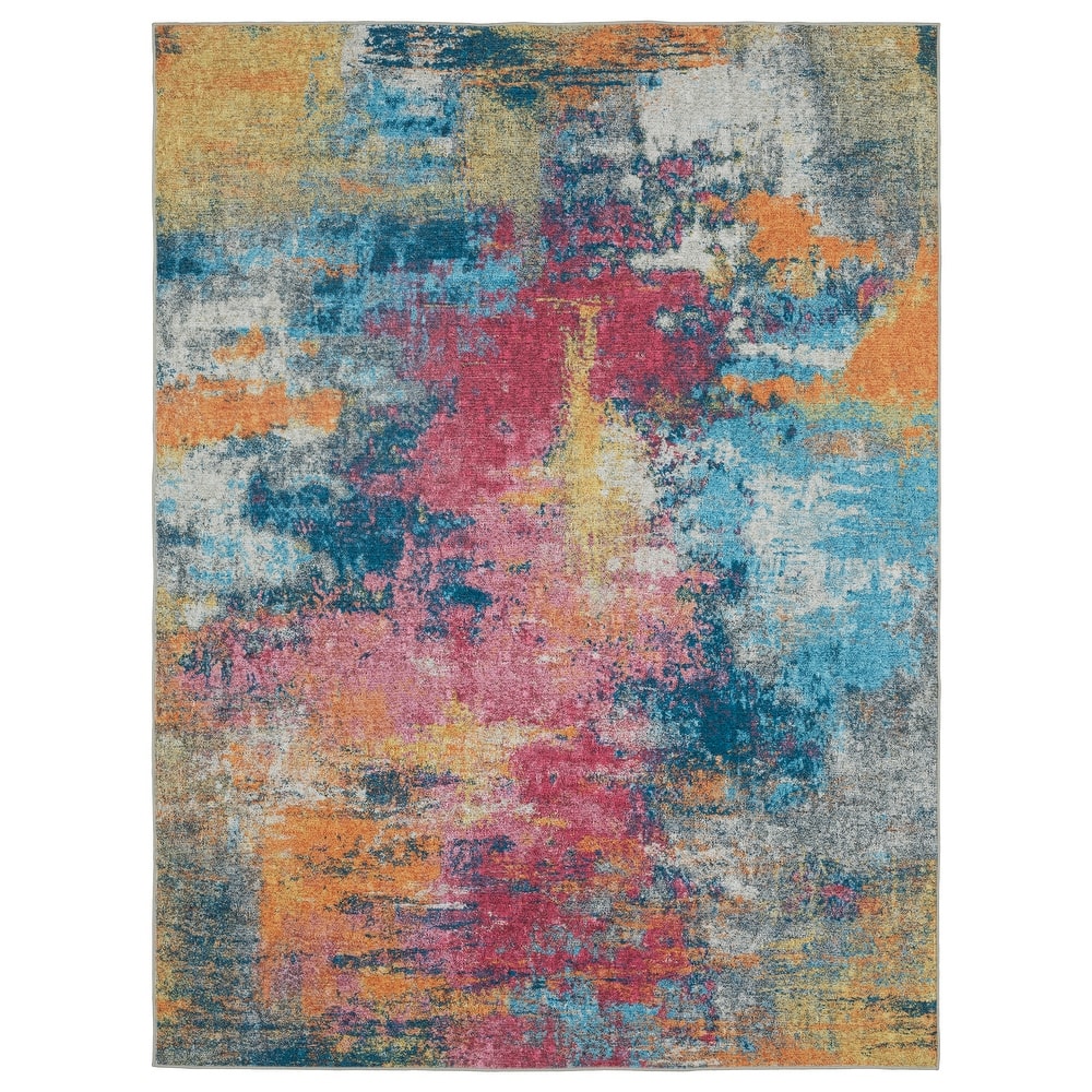 Vista Home Sunderland Abstract Washable Multi-colored Area Rug Mat