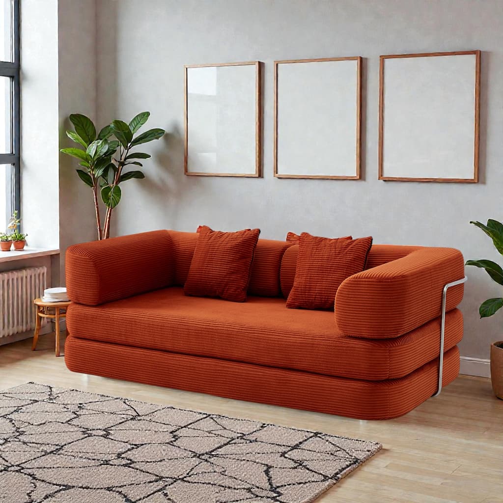 Convertible Floor Sofa Bed, 5-in-1 Modular Compressed Couch with Blanket Pillow, Corduroy Foam Sleeper