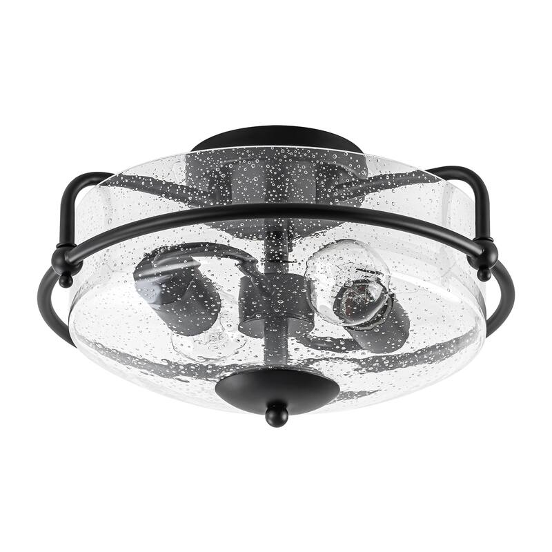 2-Light Modern Transitional Metal & Glass Flush Mount with Clear Bubble Glass Shade for Bedroom - 12.6 in. W x 7.3 in. H