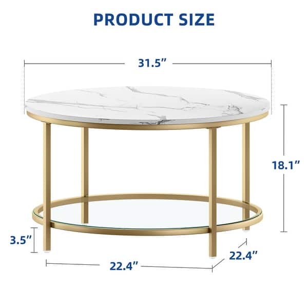 dimension image slide 2 of 8, Moasis Industrial 2-Tier Round Coffee Table with Shelf