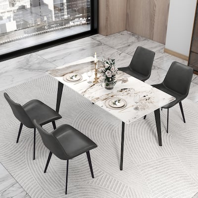 63" Dining Table Set for 6, Sintered Stone Dining Table with Black Legs for Kitchen Dining Room