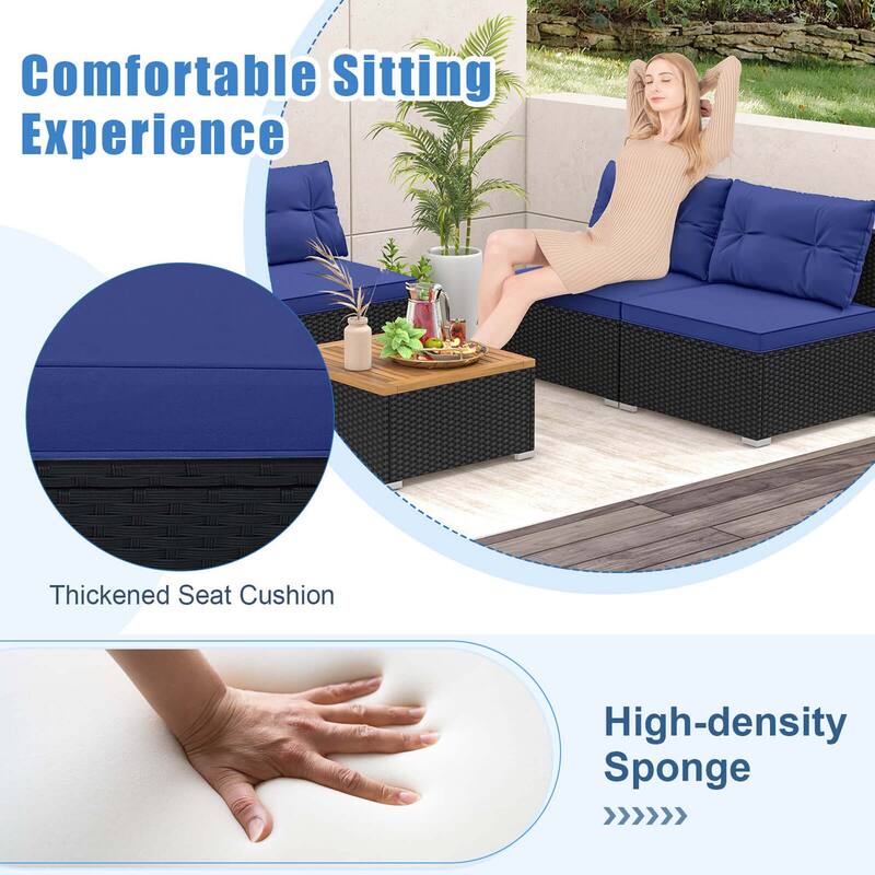 Costway 5 Piece Outdoor Furniture Set with Seat & Back Cushions Acacia - See Details