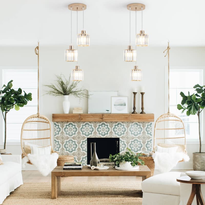 Modern 3-Light Crystal Chandelier, Kitchen Island Pendant Lights, Classic Semi Flush Mount Chandelier for Dining Room