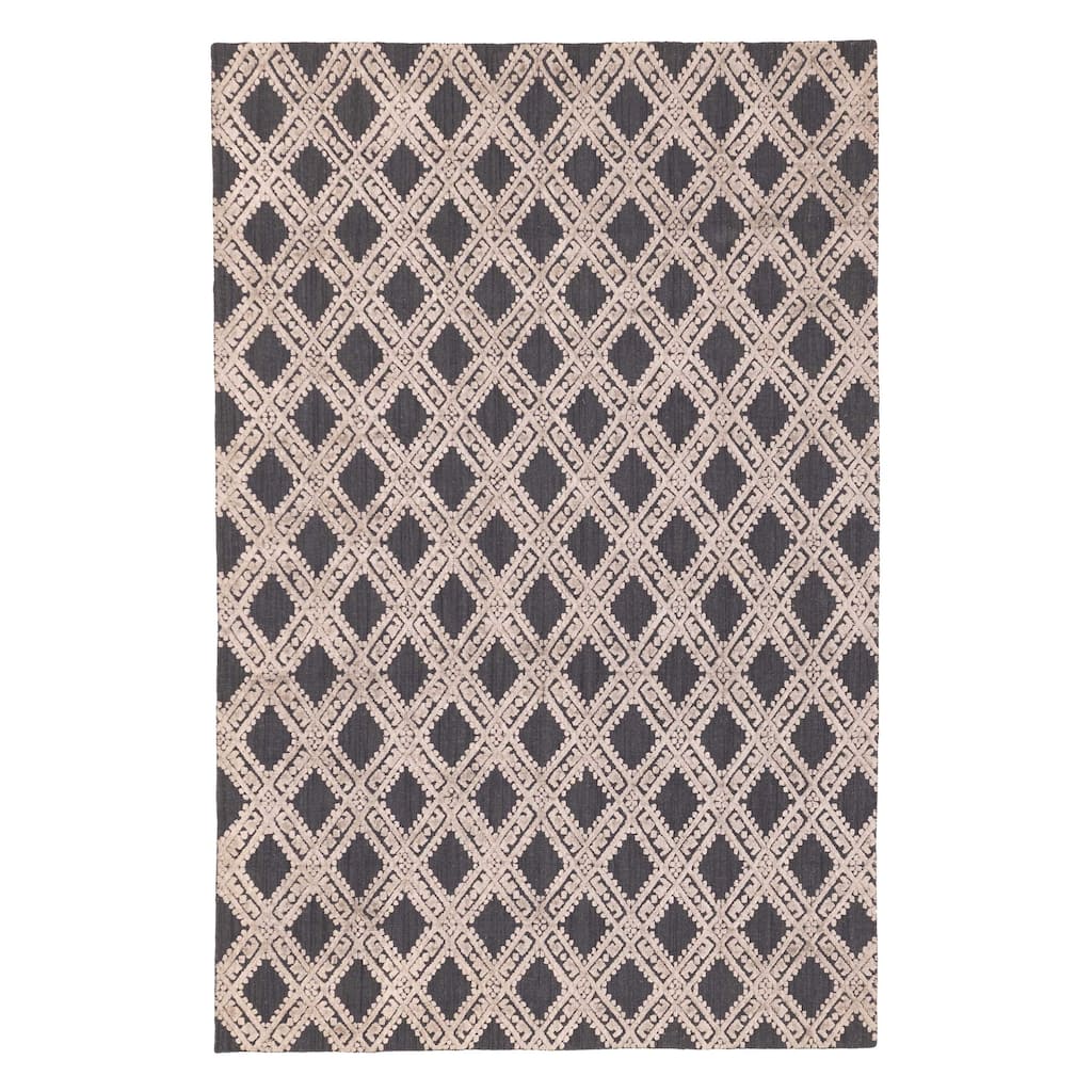 ECARPETGALLERY Hand Loomed Elysian Dark Grey Viscose, Wool Rug - 5'11 x 8'11