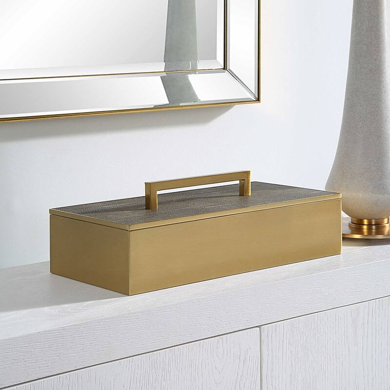Rectangular Box with Lift Off Lid - 14" - Gray and Brass Finish