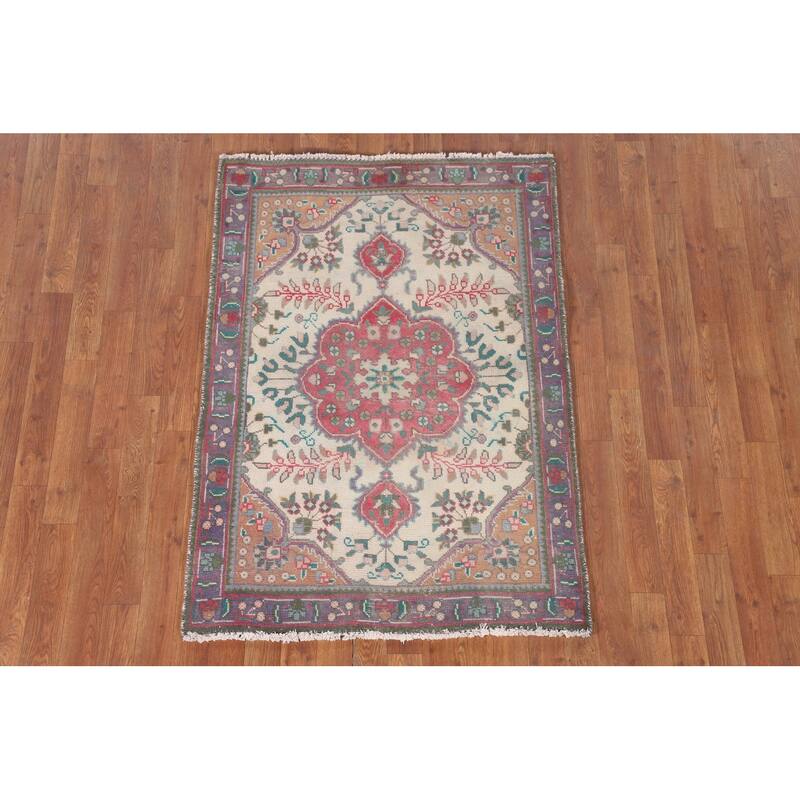Tabriz Persian Accent Rug Hand-Knotted Wool Carpet - 3'2"x 4'7"