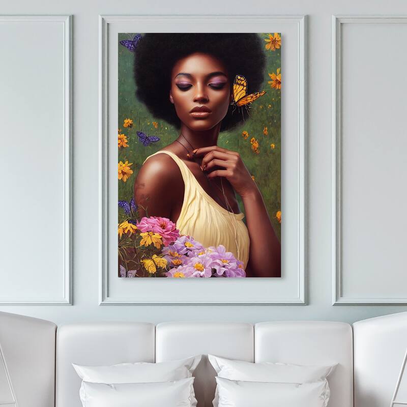Wynwood Studio Fashion and Glam Ebony Floral Wings Green and Traditional Wall Art Canvas Print - 45 x 30