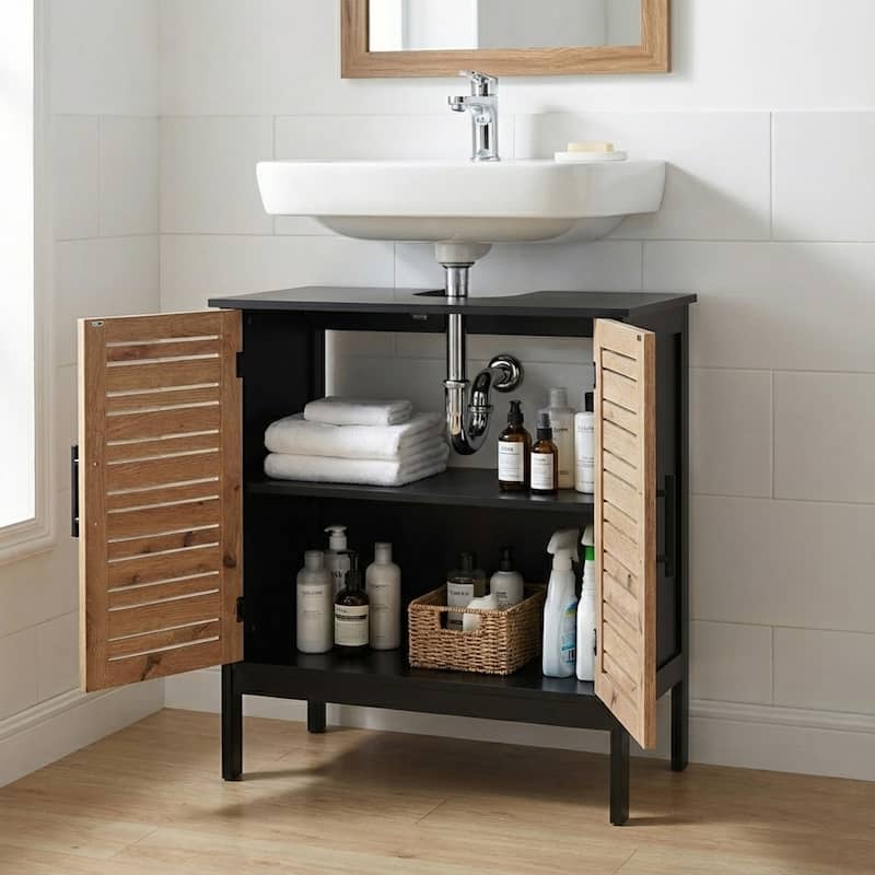 Under Sink Cabinet with U-Shaped Cut-Out, Double Vented Doors - 24"L x 11.8"D x 27.9"H